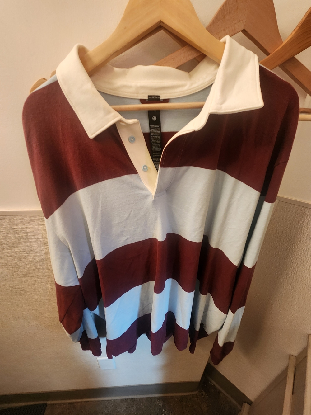 lululemon athletica Rugby Stripe Long Sleeve Top - Maroon and Blue